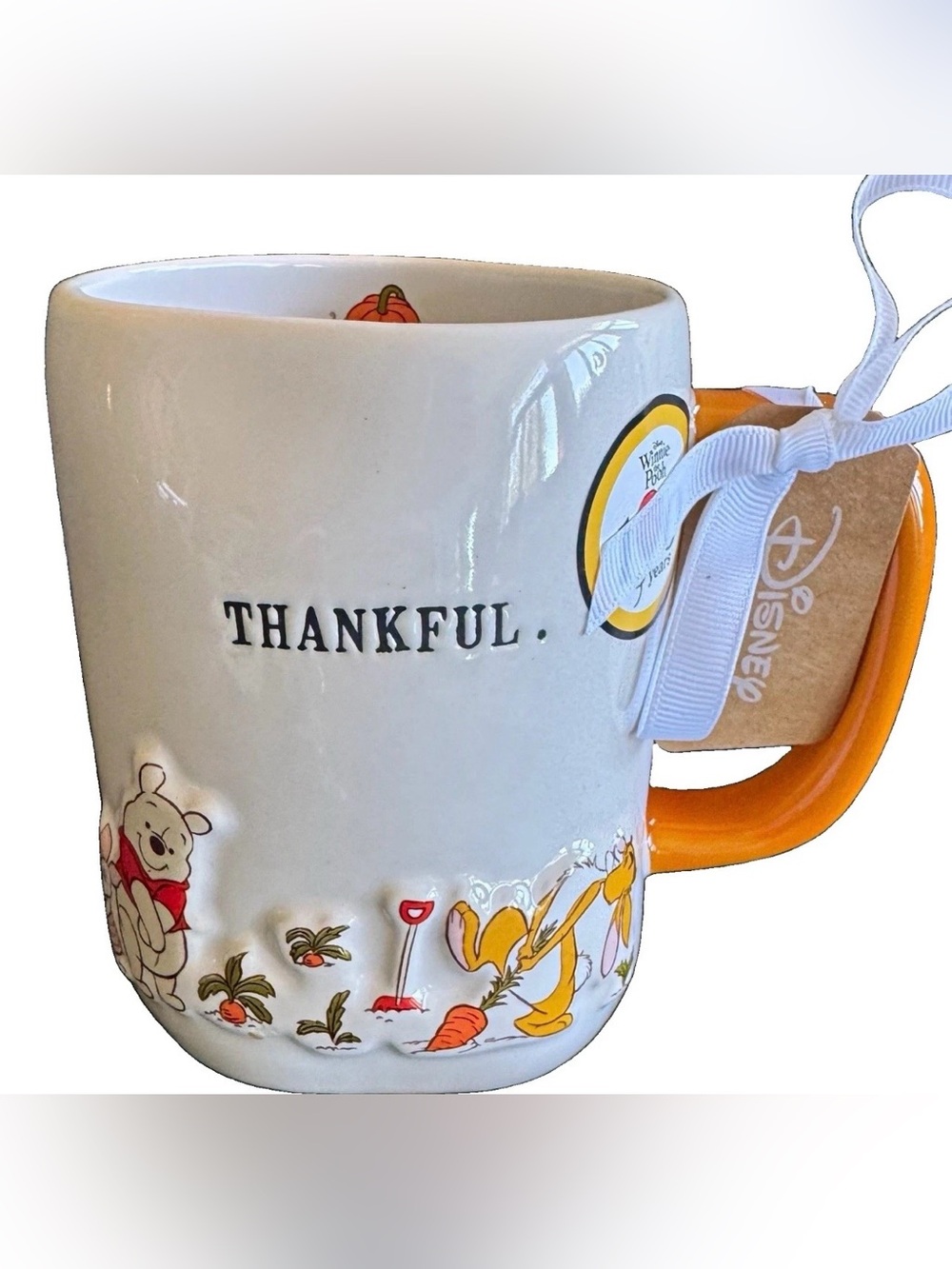 Rae Dunn Disney Winnie The Pooh & Friends Thanksgiving Coffee Mug “Thankful” NWT